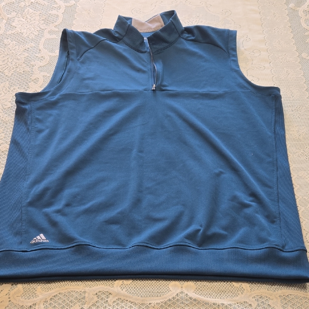 Adidas Blue Sleeveless Half-Zip Top Sz XL